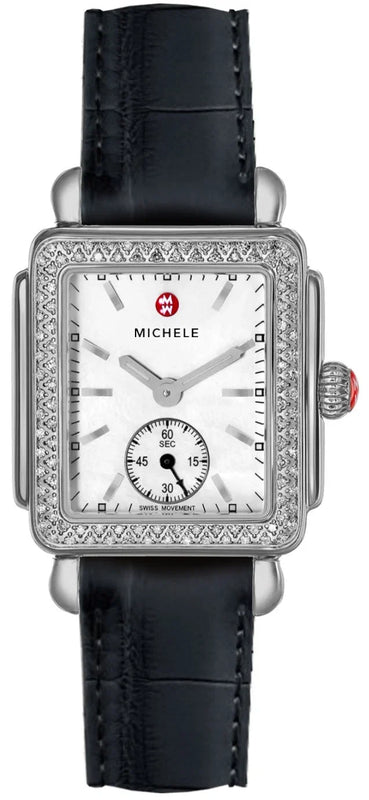 Buy Shop Michele Deco Silver Dial Black Leather Strap Watch For Women - MWW06V000005 USA Online