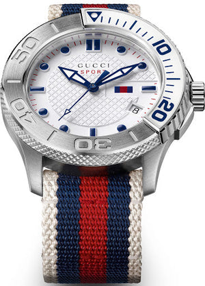 Buy Shop Gucci G Timeless Quartz White Dial Two Tone Nylon Strap Watch for Men - YA126239 USA Online