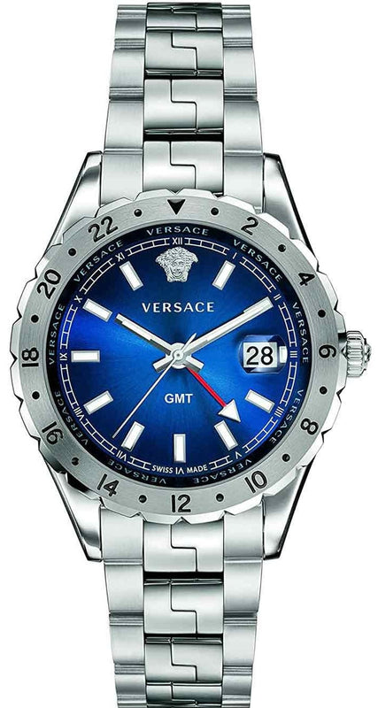 Buy Shop Versace Hellenyium GMT Blue Dial Silver Steel Strap Watch for Men - V11010015 USA Online