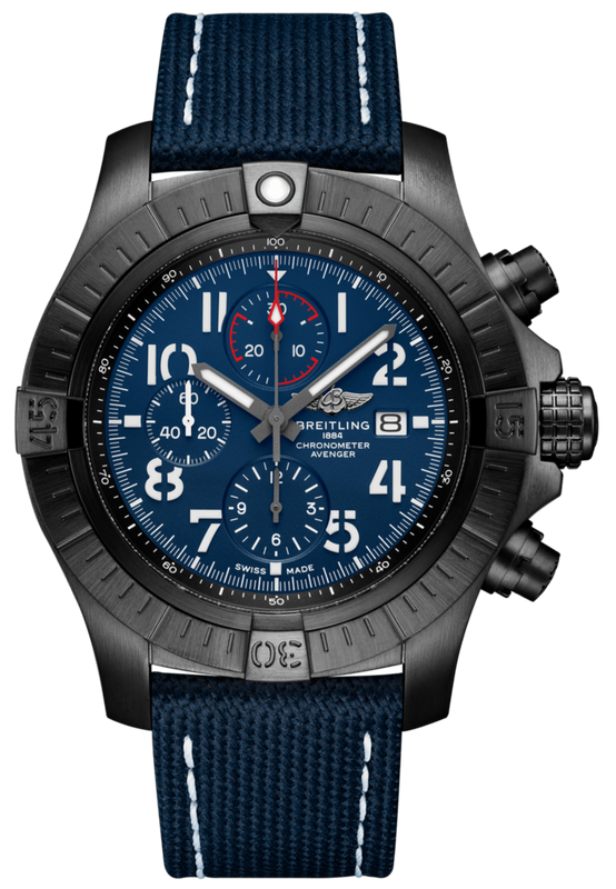 Buy Shop Breitling Super Avenger Chronograph 48 Night Mission Blue Dial Blue Leather Strap Watch for Men - V13375101C1X2 USA Online