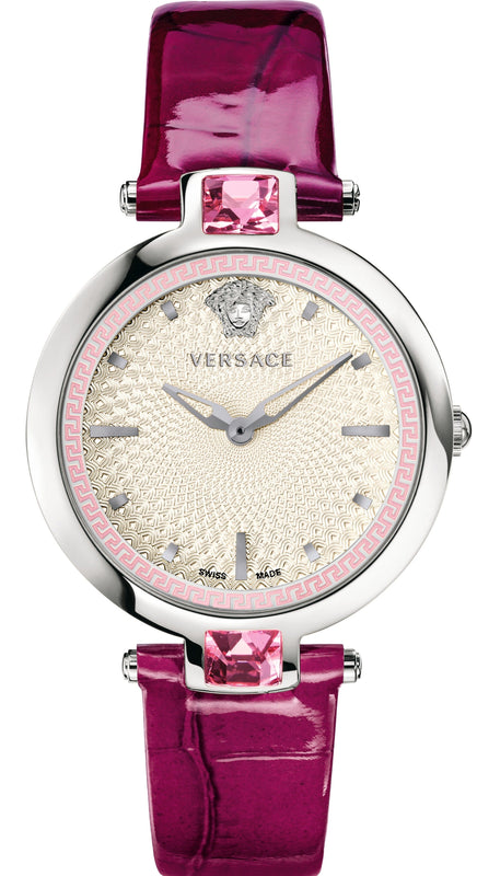 Buy Shop Versace Olympo Crystal Gleam White Dial Purple Leather Strap Watch for Women - VAN010016 USA Online