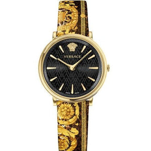 Buy Shop Versace V-Circle Black Dial Gold Leather Strap Watch for Women - VBP13017 USA Online