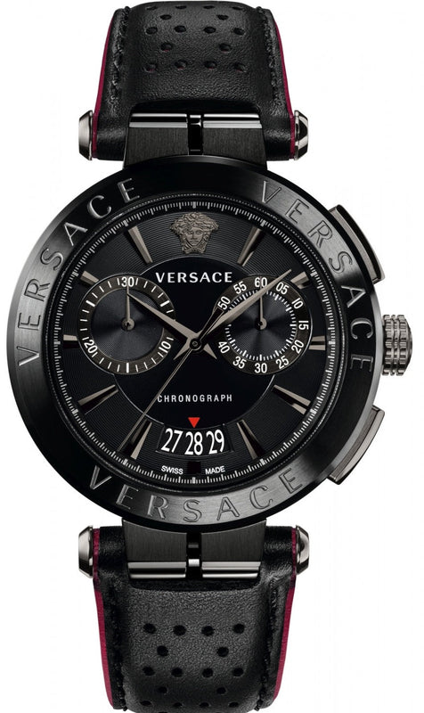 Buy Shop Versace V-Racer Aion Chronograph Black Dial Black Leather Strap Watch for Men - VBR030017 USA Online