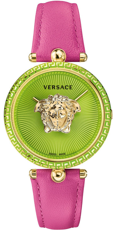 Buy Shop Versace Palazzo Empire Green Dial Pink Leather Strap Watch for Women - VCO150017 USA Online