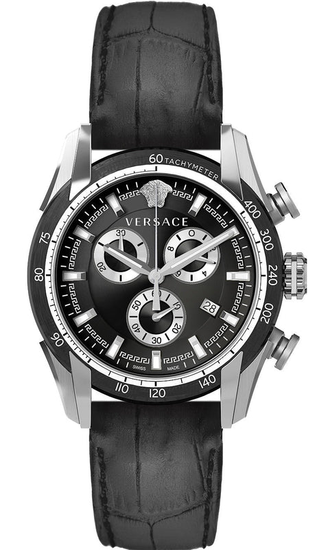 Buy Shop Versace V Ray Chronograph Quartz Black Dial Black Leather Strap Watch For Men - VE2I00121 USA Online