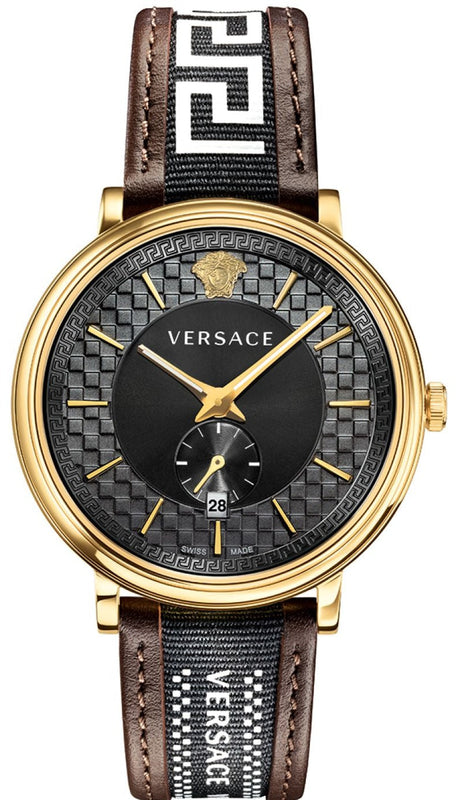 Buy Shop Versace V-Circle Quartz Black Dial Brown Leather Strap Watch for Men - VEBQ01619 USA Online