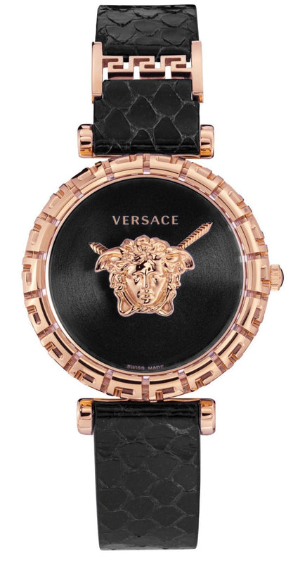 Buy Shop Versace Palazzo Empire Greca Black Dial Black Leather Strap Watch for Women - VEDV00719 USA Online