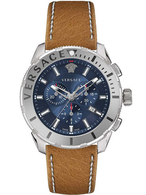 Versace Casual Chronograph Blue Dial Brown Leather Strap Watch for Men - VERG002-18