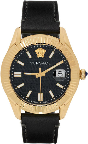 Buy Shop Versace Greca Time Quartz Black Dial Brown Leather Strap Watch For Men - VE3K00222 USA Online