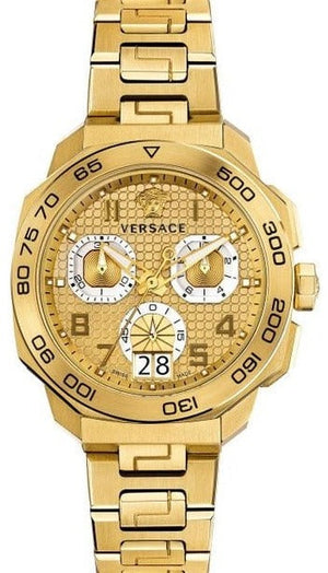 Buy Shop Versace Dylos Chronograph Gold Dial Gold Steel Strap Watch for Men - VQC040015 USA Online