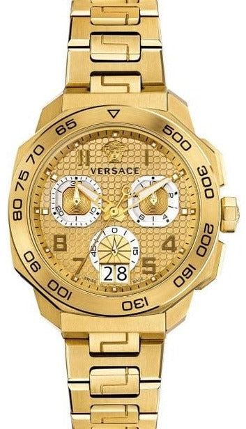 Buy Shop Versace Dylos Chronograph Gold Dial Gold Steel Strap Watch for Men - VQC040015 USA Online