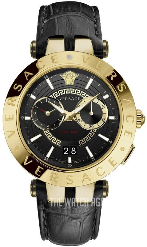 Buy Shop Versace V-Race Quartz Black Dial Black Leather Strap Watch For Men - VEBV00119 USA Online