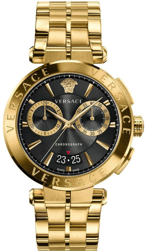 Buy Shop Versace Aion Chronograph Black Dial Gold Steel Strap Watch For Men - VE1D01721 USA Online