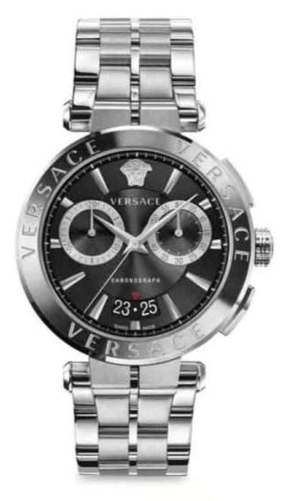 Buy Shop Versace Aion Chronograph Black Dial Silver Steel Strap Watch for Men - VBR080017 USA Online