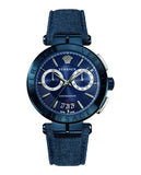 Buy Shop Versace Aion Chronograph Blue Dial Blue Leather Strap Watch for Men - VBR070017 USA Online