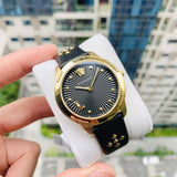Buy Shop Versace Audrey Quartz Black Dial Black Leather Strap Watch for Women - VELR00319 USA Online
