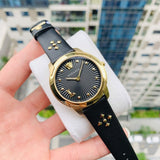 Buy Shop Versace Audrey Quartz Black Dial Black Leather Strap Watch for Women - VELR00319 USA Online
