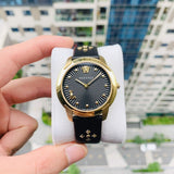 Buy Shop Versace Audrey Quartz Black Dial Black Leather Strap Watch for Women - VELR00319 USA Online