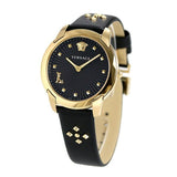 Buy Shop Versace Audrey Quartz Black Dial Black Leather Strap Watch for Women - VELR00319 USA Online