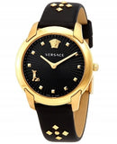 Buy Shop Versace Audrey Quartz Black Dial Black Leather Strap Watch for Women - VELR00319 USA Online