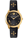Buy Shop Versace Audrey Quartz Black Dial Black Leather Strap Watch for Women - VELR00319 USA Online