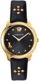 Buy Shop Versace Audrey Quartz Black Dial Black Leather Strap Watch for Women - VELR00319 USA Online