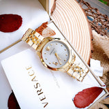 Buy Shop Versace Audrey Quartz Grey Dial Gold Steel Strap Watch for Women - VELR00719 USA Online