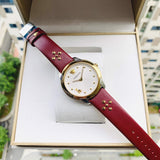 Buy Shop Versace Audrey Quartz Silver Dial Red Leather Strap Watch for Women - VELR00219 USA Online