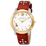 Buy Shop Versace Audrey Quartz Silver Dial Red Leather Strap Watch for Women - VELR00219 USA Online