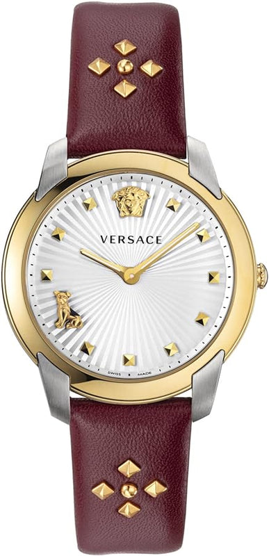 Buy Shop Versace Audrey Quartz Silver Dial Red Leather Strap Watch for Women - VELR00219 USA Online