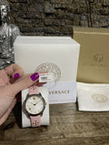 Buy Shop Versace Audrey Quartz White Dial Pink Leather Strap Watch for Women - VELR00119 USA Online