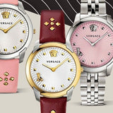 Buy Shop Versace Audrey Quartz White Dial Pink Leather Strap Watch for Women - VELR00119 USA Online