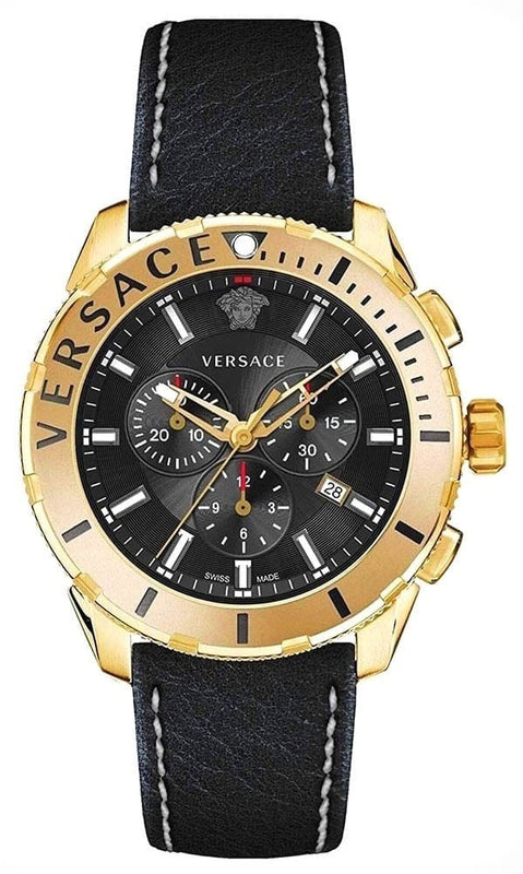 Buy Shop Versace Casual Chronograph Black Dial Black Leather Strap Watch for Men - VERG003-18 USA Online