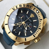 Buy Shop Versace Casual Chronograph Blue Dial Blue Leather Strap Watch for Men - VERG004-18 USA Online