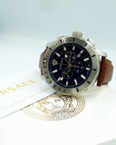 Buy Shop Versace Casual Chronograph Blue Dial Brown Leather Strap Watch for Men - VERG002-18 USA Online
