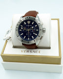 Buy Shop Versace Casual Chronograph Blue Dial Brown Leather Strap Watch for Men - VERG002-18 USA Online