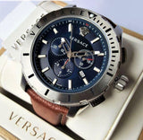 Buy Shop Versace Casual Chronograph Blue Dial Brown Leather Strap Watch for Men - VERG002-18 USA Online