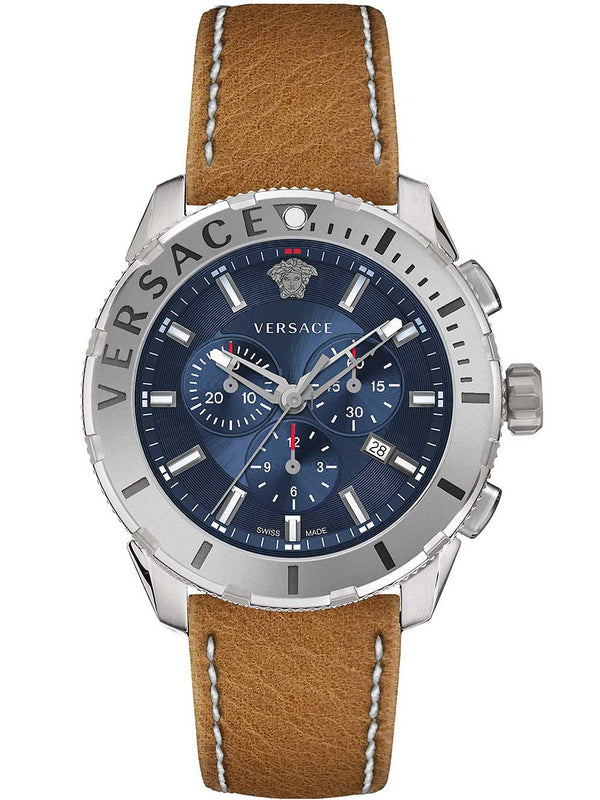 Buy Shop Versace Casual Chronograph Blue Dial Brown Leather Strap Watch for Men - VERG002-18 USA Online