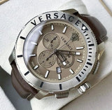 Buy Shop Versace Casual Chronograph Grey Dial Brown Leather Strap Watch for Men - VERG001-18 USA Online