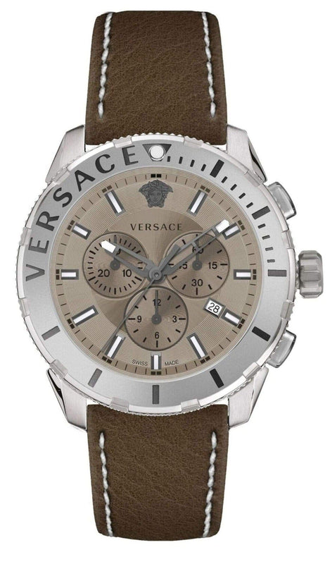Buy Shop Versace Casual Chronograph Grey Dial Brown Leather Strap Watch for Men - VERG001-18 USA Online