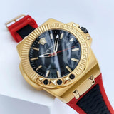 Buy Shop Versace Chain Reaction Quartz Black Dial Red & Black Rubber Strap Watch for Men - VEDY00319 USA Online