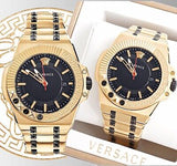 Buy Shop Versace Chain Reaction Quartz Black Dial Two Tone Steel Strap Watch for Men - VEDY00619 USA Online