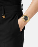 Buy Shop Versace Chain Reaction Quartz Black Dial Two Tone Steel Strap Watch for Men - VEDY00619 USA Online