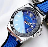 Buy Shop Versace Chain Reaction Quartz Blue Dial Blue & Black Leather Strap Watch for Men - VEDY00119 USA Online