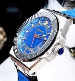 Buy Shop Versace Chain Reaction Quartz Blue Dial Blue & Black Leather Strap Watch for Men - VEDY00119 USA Online
