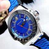 Buy Shop Versace Chain Reaction Quartz Blue Dial Blue & Black Leather Strap Watch for Men - VEDY00119 USA Online