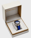 Buy Shop Versace Chain Reaction Quartz Blue Dial Blue & Black Leather Strap Watch for Men - VEDY00119 USA Online