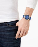 Buy Shop Versace Chain Reaction Quartz Blue Dial Blue & Black Leather Strap Watch for Men - VEDY00119 USA Online