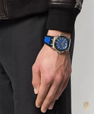 Buy Shop Versace Chain Reaction Quartz Blue Dial Blue & Black Leather Strap Watch for Men - VEDY00119 USA Online