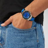Buy Shop Versace Chain Reaction Quartz Blue Dial Blue & Black Leather Strap Watch for Men - VEDY00119 USA Online